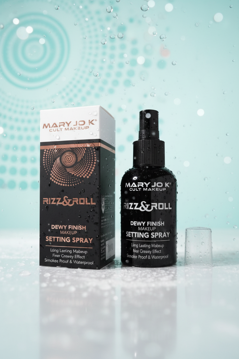 Mary Jo K Rizz & Roll Setting Spray – Dewy Aqua Editorial Studio Shot