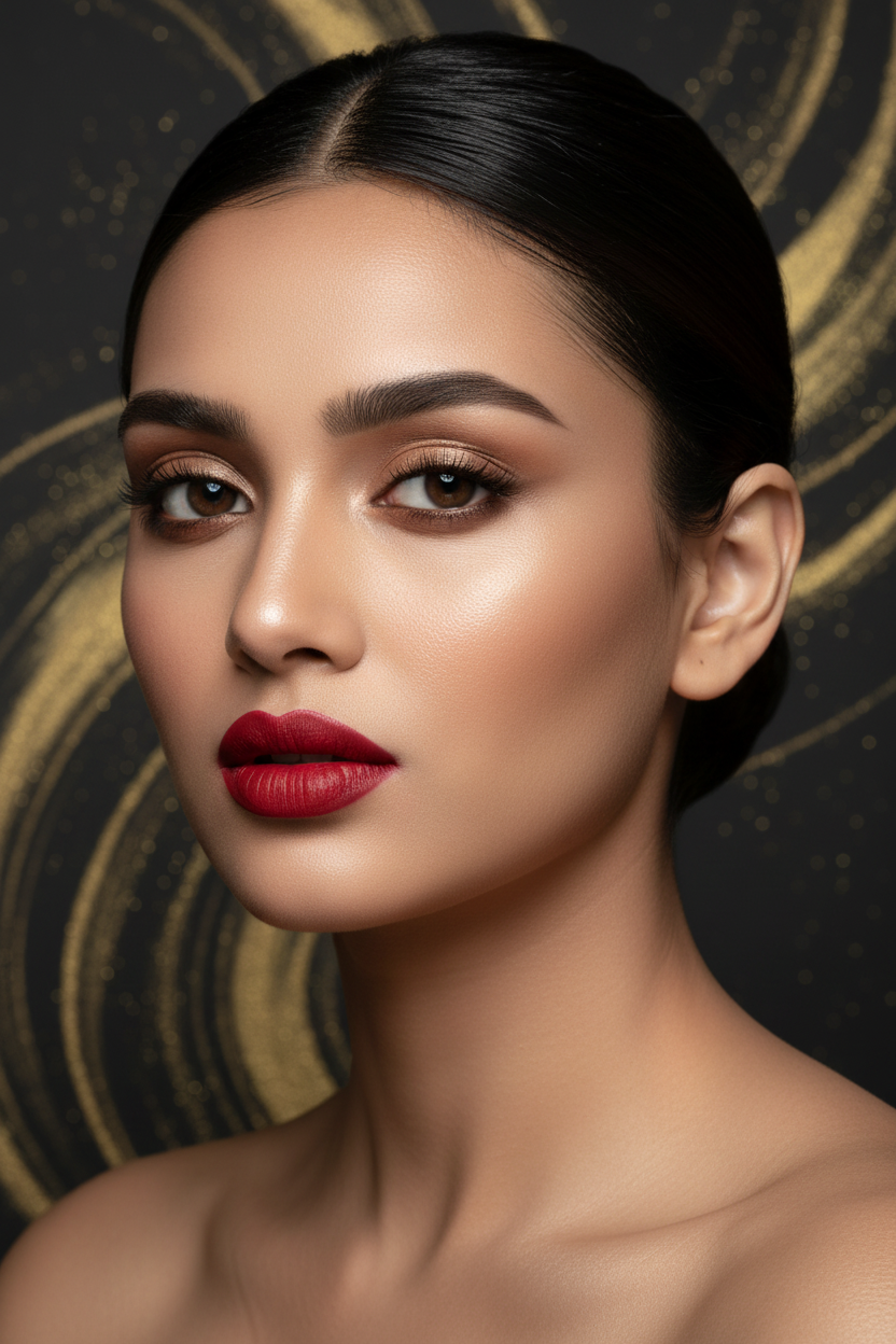 Model Wearing Red Matte Lipstick