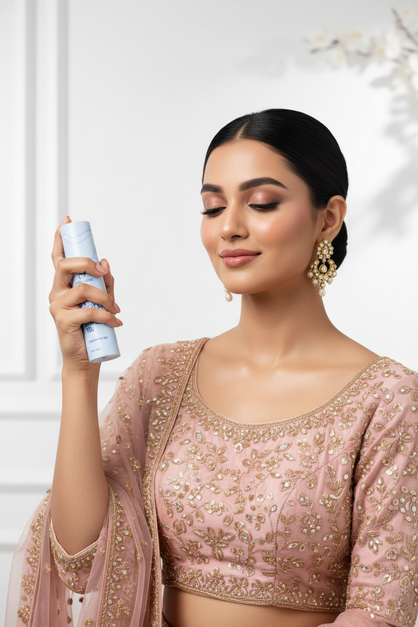 Model with Makezmia Makeup Fixer