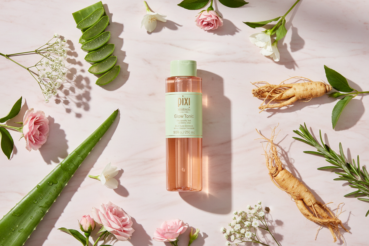Pixi Glow Tonic Lifestyle Flat Lay